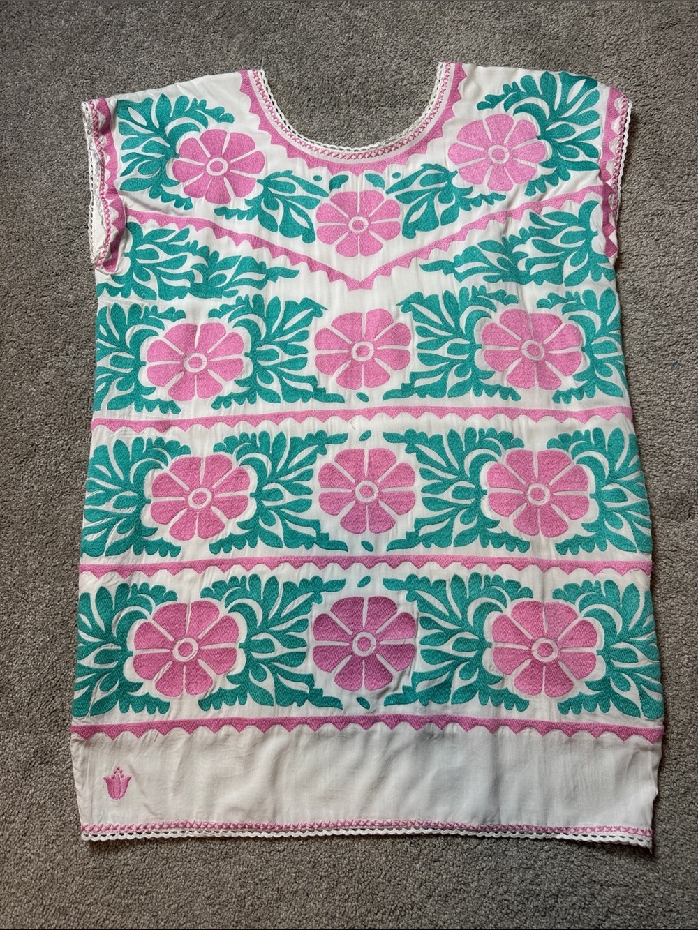 J. Marie Embroidered Floral Mini Dress - Pink & Teal